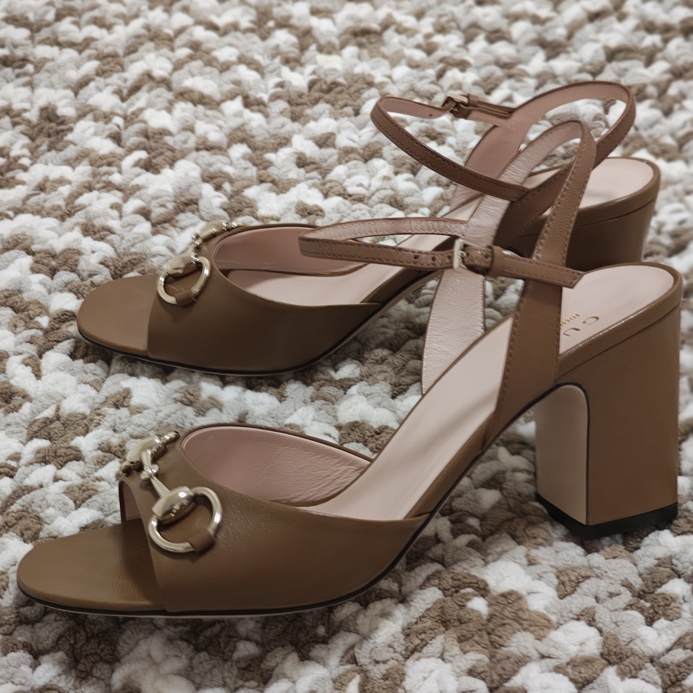 Gucci Leather Horsebit Block Heel Sandals – Size 38.5